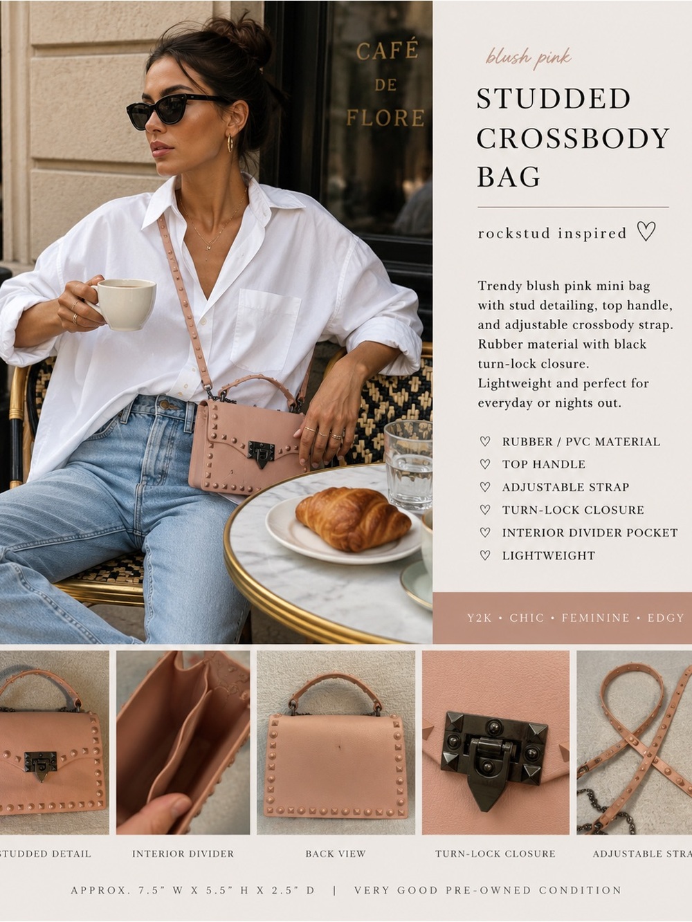 Copper Studded Rockstud Inspired Crossbody Top Handle Bag